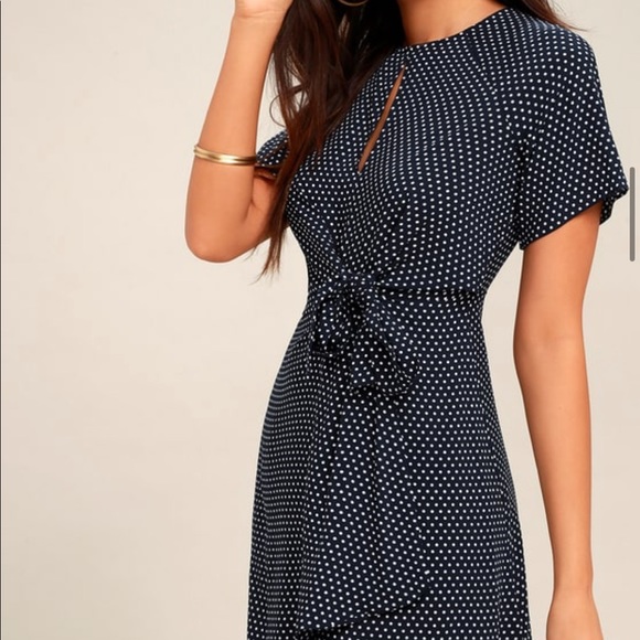 Lulu's Dresses & Skirts - Darling Details Navy Blue Polka Dot KnotWrap Dress